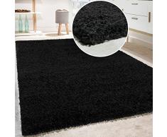 Paco Home Tapis Shaggy Longues Mèches en Différentes Tailles Et Coloris, Couleur:Noir, Dimension:150 cm carré