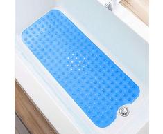 Tapis de Baignoire, Samione Tapis de Bain Antidérapant Extra Long Tapis de Douche avec Ventouse, Respectueux de lenvironnement Durable en Matière PVC Tapis de Baignoire de Bain, 100*40cm - Bleu clair