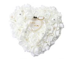 Daedalus Coussin porte-alliances en forme de cœur, orné de roses et dun ruban - Porte-bijoux de style romantique pour mariage, Plastique, blanc, Taille unique