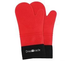 Dreamiracle Gants Four, Gant de Cuisine Anti Chaleur Silicone Paire de Gants de Protection Extra Longs Mitaines de Four pour Cuisson Barbecue (Rouge)