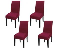 Fuloon Housse de Chaises pour Salle à Manger Universel Housse Extensible Élastique Amovible pour Décoration Maison Hôtel Cérémonie Mariage Réunion etc. (Rouge foncé, 4)