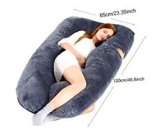 Corps Entier Oreiller Oreiller de côté Oreiller Femme Enceinte Oreiller en Forme de U Amovible Coussin dallaitement (Une Taille, Gris Noir (Daim))