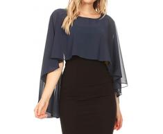 Sakkas 1921 - Anya Womens Coussin de mariée en mousseline de soie douce pour mariage avec cape de banderole - Noir