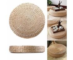 Coussin de sol Tatami japonais naturel, coussin de paille tissée rond, coussin de yoga de type pouf, coussin de sol en tricot pour décoration de jardin, de salle à manger