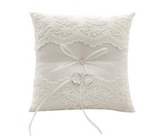 Awtlife - Coussin porte-alliance en dentelle avec des perles couleur ivoire pour mariage de 21 cm