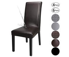 YISUN Housse Cuir Artificiel Stretch-Housse Imperméable Couverture De Chaise Universel Extensibles De Chaise Moderne (Brun, 6)