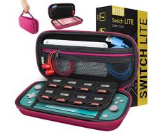 Etui pour Nintendo Switch Lite, Deluxe Housse Rigide de Rangement Zippée en Matériau Durable Anti-Choc pour la Console Nintendo Switch Lite (2019) et Ses Accessoires - Rose