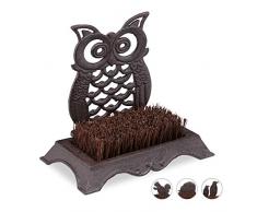 Relaxdays 10026400_997 Brosse à Chaussures, Fonte, Poils Robustes, Antique Design, Vestibule, paillasson, Chouette, Marron, Fibre de Coco, 21,5 x 24 x 14cm