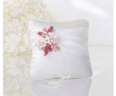 RiloStore PKWM6 Coussin porte-alliances avec petites roses et baies Blanc/abricot/rose 16 x 16 cm