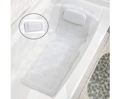 JinSu Tapis de Bain Support Complet du Corps avec Oreiller de Bain, Coussin de Baignoire 3D Air Mesh de Spa, avec Ventouses Antidérapantes (125 * 36CM)