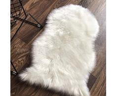 Faux Fourrure dagneau Mouton Tapis 60 x 90 cm Mouton Tapis Longhair Imitation Fourrure nachahmung Lit Tapis Coton Canapé Tapis (Blanc)