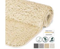 Beautissu Tapis de Bain BeauMare FL - Antidérapant Absorbant 60 cm x 50 cm Beige – Moelleux Extra Épais – Tapis de Toilette, WC, Sortie de Douche – Adapté au Chauffage au Sol