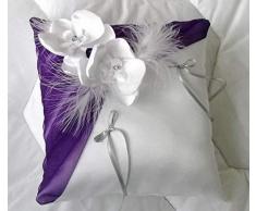 Coussin dalliances orchidée,coussin de mariage, blanc(ou ivoire) et violet et gris