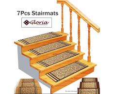 Gloria Lot de 7 Tapis descalier antidérapants avec Envers en Caoutchouc 21,6 x 66 cm Motif Floral Beige