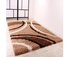 PHC Shaggy Tapis à longs poils Marron/beige/crème/motifs 190x280 cm