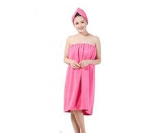 De Serviette de bain Serviette de bain en microfibre pour femme et cheveux turban – Paréo Plage Piscine de serviettes avec dos élastique et fermeture Velcro, Microfibre, Rose, 150*90cm