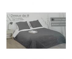 Ensemble Dessus de lit matelassé avec ses 2 Housses de coussin - Doux et chaleureux - Grande taille - Coloris GRIS Foncé