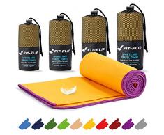 Serviettes microfibre – disponibles dans toutes les tailles / 16 couleurs – Serviette sechage rapide – serviette microfibre sport et serviette plage microfibre (40x80cm jaune - bordure violette)