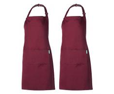 esonmus 2 Packs Tablier De Cuisine avec 2 Poches Réglable Chef Tabliers Professionnel Tablier pour Cuisine Familial Restaurant Barbecue Cuisson Cuisson Jardinage pour Homme Femme,Rouge Polyester