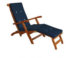 Detex® Coussin de transat | Lanières de Maintien à 8 Boutons - en Lin - Bleu | Coussins Chaise Longue Bain de Soleil