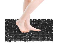 RenFox Tapis de Douche Antiderapant Tapis de Baignoire de Bain Enfant avec Ventouse Anti Moisissure Fond de Douche Galet Lavable en Machine, SANS Phtalates de Latex, Extra Long 88 x 40cm Noir