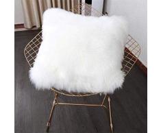 Sweetwill Housse de coussin décorative imitation fourrure et cuir de mouton, Fibres synthétiques, Blanc., 40 x 40 cm/15 x 15 In