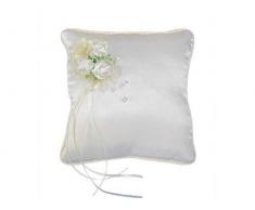Coussin porte-alliances avec roses et rubans en tissu Crème