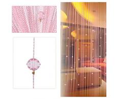 Zaiqun - Rideau à frange - Décoration de porte - Rideau séparateur de fils avec perles, rose, 1m x 2m