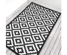 Green Decore Tapis dIntérieur et dExtérieur Réversible en Plastique Recyclé, Indoor/Outdoor Tapis Écologique Léger, 120 x 180 cm, Noir/Blanc