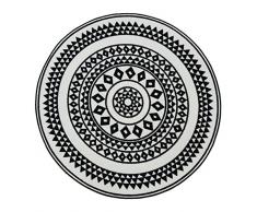 NAZAR UTO114N Tapis de salon rond à imitation carreaux de ciment, Noir et blanc - 100x100cm