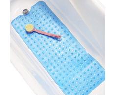 Tapis de douche pour baignoire, confortable, antidérapant, ventouses avec 200 trous de drainage, lavable en machine, sans phtalate, latex et tapis de salle de bain sans BPA 100x40cm (bleu clair)