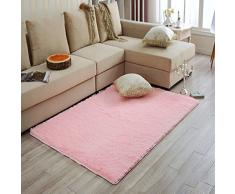 Longues en peluche à poils longs doux tapis antidérapant Tapis de porte Tapis de sol pour chambre salon, Coton, rose, Taille M