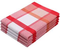 ZOLLNER Set de 4 torchons en Coton, Carreau Rouge, 50x70 cm