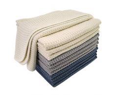 Polyte - 12 torchons de Cuisine en Microfibres Premium - Tissu alvéolé - Bleu foncé/Gris/Blanc cassé - 31 x 31 cm