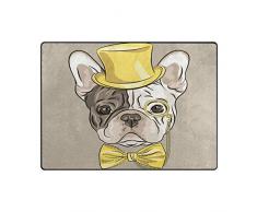 Mnsruu Tapis Humoristique avec Motif Chiot français Bouledogue pour Salon Chambre, Tissu, Multicolore, 160cm x 122cm(5.3 x 4 Feet)