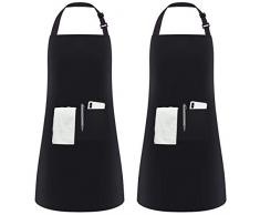InnoGear 2 Packs Tablier De Cuisine avec 2 Poches Réglable Cuisson à Domicile Tabliers pour Femmes Hommes Chef (Noir Polyester)