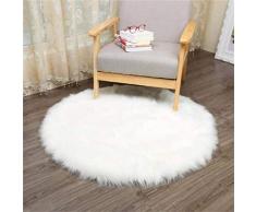 KAIHONG Faux Peau de Mouton en Laine Tapis 60 x 60 cm Imitation Toison Moquette Fluffy Soft Longhair Décoratif Coussin de Chaise Canapé Natte (Rond Blanc)