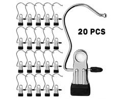 Crochet à Linge Portable Métal Acier Inoxydable Suspendus Pince à Linge Polyvalents Rotatifs Epingle Clip Rideaux Cintre Pince Pantalon Bottes Cravate Chaussures Serviettes Chaussettes Foulard,20 Pcs