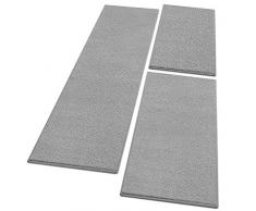 casa pura Descente de lit Lot de 3 Tapis Poil Doux épais | Chambre | 7 Couleurs, 3 Lots au Choix | Dynasty - Gris, 66x250cm et 2X 66x140cm