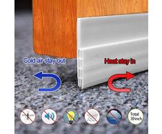 Calfeutrer Bas de Porte, XiDe 100 x 5cm Bas de Porte Adhési, Bande dEtanchéité en Silicone Souple, Anti Bruit Isolement du Bruit, Anti Souris Cafard Imperméable à lEau - Blanc