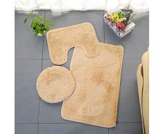 Flanelle Tapis de Salle de Bain Sets 3 Pièces, Absorbant Antidérapant 50x80cm Décoration Toilette Tapis Rugs Tapis de Contour WC Couvre Couverture de Toilette Siège (F)