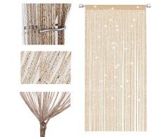LAPOPNUT Rideau Salon Rideaux Occultant Voilage Rideau Glitter Ligne Rideau Moderne Fils Teints Rideaux Séparation de Pièce Décoration Chambre Maison Porte Hôtel Café(100 X 200cm,Champagne)