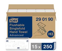 Tork 290190 Essuie-Mains pliés en V délitables Advanced - Blanc - 2 plis - lot de 15 - 3750 feuilles - 11,5 x 23 cm