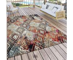 Paco Home Tapis dextérieur Tapis de terrasse coloré Terrasse Balcon Vintage Look Diamants Design Peinture Optique, Dimension:160x220 cm