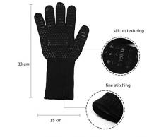 Gants de Cuisine, Gants de Barbecue Anti-Chaleur, Silicone Manchette Longue Gants de Four pour Grill BBQ Cuisine Four de Cuisson Coin du Feu Cheminée Noir/Rouge (Red Mix (Black))