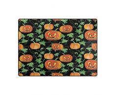Mnsruu Tapis Humoristique pour Halloween Motif Citrouille et Feuilles d'érable pour Salon Chambre à Coucher, Tissu, Multicolore, 203cm x 147.3cm(7 x 5 Feet)