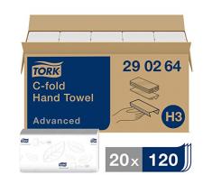 Tork 290264 Essuie-mains pliés en C Advanced / Compatible avec le système Tork H3- 2 plis / 20 x 120 feuilles (25 x 31 cm) / Blanc