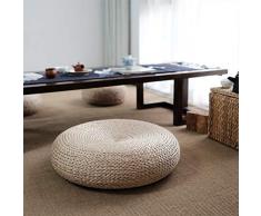 Style Japonais tricoté Paille Coussin Pouf, épaissir Artisanal Coussin de siège Plat Coussin de Chaise Tatami Méditation Coussin de Sol -A 40x40cm(16x16inch)