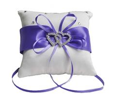 Vikenner double cœur Rhinestone Mariage Poche Ring Oreiller Coussin Porteur – 10 * 10 cm – Violet 10 * 10cm violet