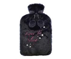 Hari Deals Bouillotte avec Peluche Souple Fourrure Tricoté Polaire Amovible Housse - Noir, Small